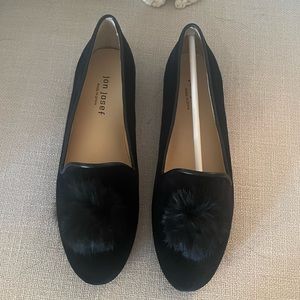 Jon Josef women’s G-Pompom black velvet loafer, size 8, NWT